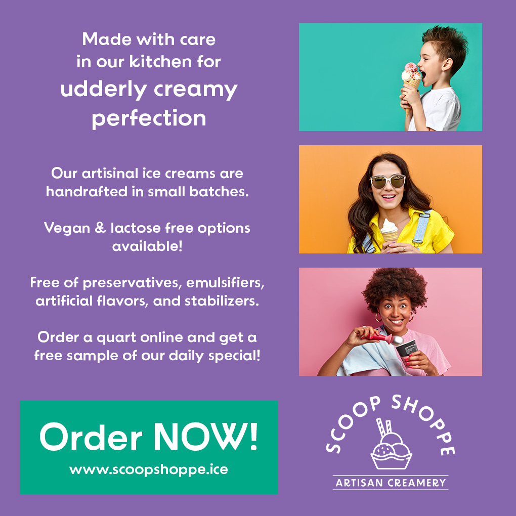 College class design work for a fictional ice cream shoppe advertisement.