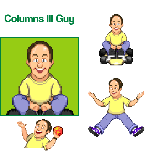 Complete turnaround playable character art for Columns III Guy, a character made as an addon to the freeware fangame Dr. Robotnik's Ring Racers.